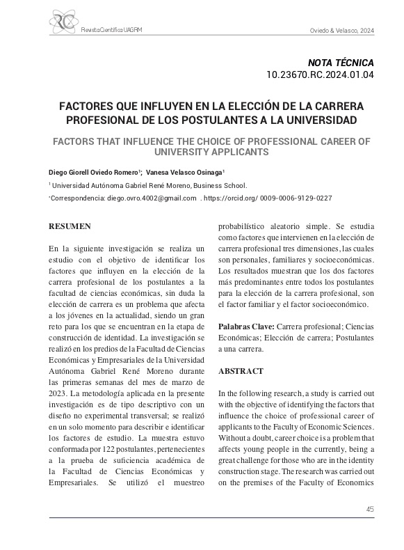 FACTORES QUE INFLUYEN EN LA ELECCIÓN DE LA CARRERA PROFESIONAL DE LOS POSTULANTES A LA UNIVERSIDAD