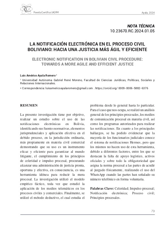  LA NOTIFICACIÓN ELECTRÓNICA EN EL PROCESO CIVIL BOLIVIANO: HACIA UNA JUSTICIA MÁS ÁGIL Y EFICIENTE
