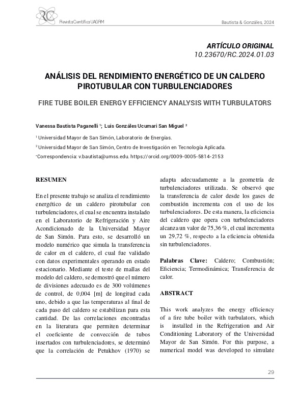 ANÁLISIS DEL RENDIMIENTO ENERGÉTICO DE UN CALDERO PIROTUBULAR CON TURBULENCIADORES